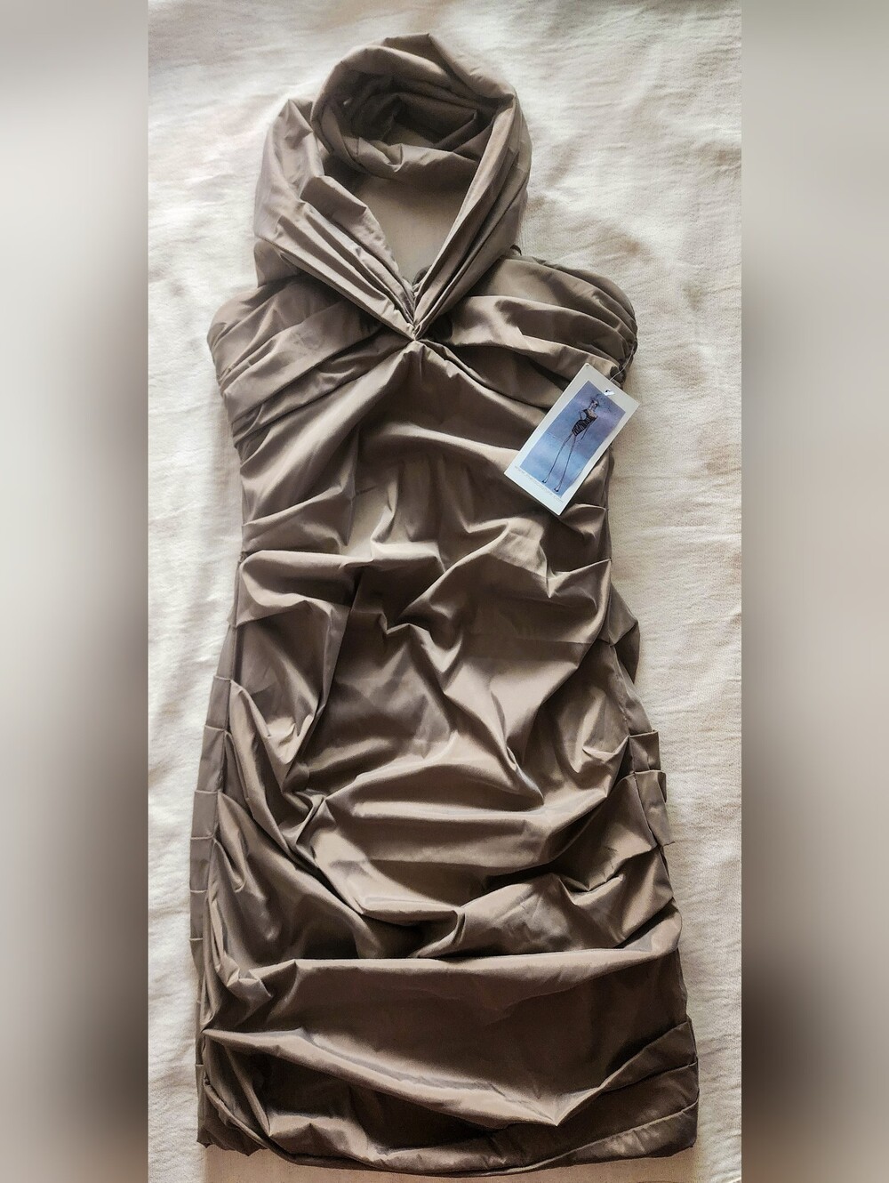 NWT THEIA Tru Multiway Ruched Cocktail Dress Truffle 12 MSRP $595